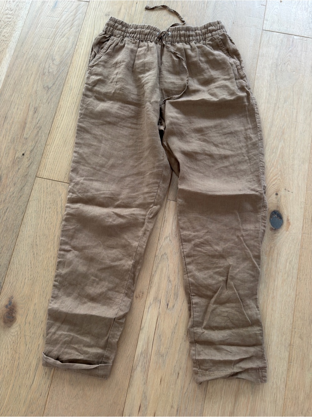 H&M Men's Drawstring Linen-Blend Chinos in Brown